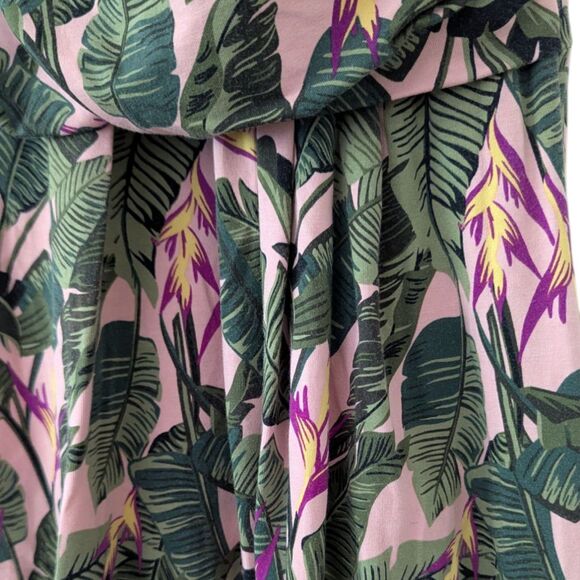 Land's End XL Sz 18 Maxi Dress V Neck Palm Leaves Pink Green Tropical Crossover - Picture 3 of 9